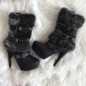 Faux fur high heel boots